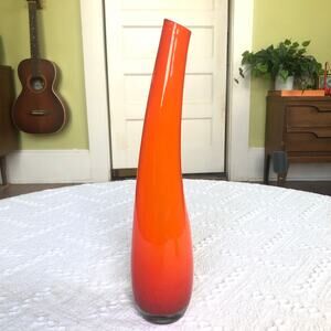 Vintage MCM Empoli-Style Orange Cased Glass Bud Vase 13" Slant Rim MCM Decor